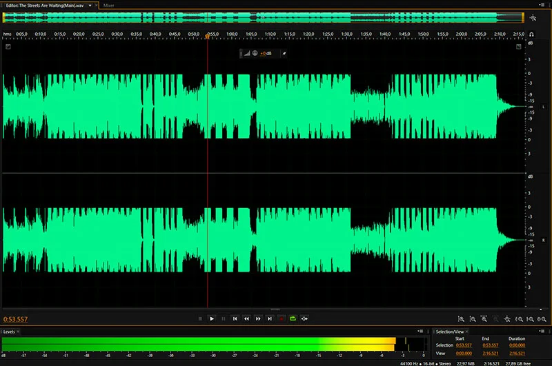 Tela do programa Audition da Adobe